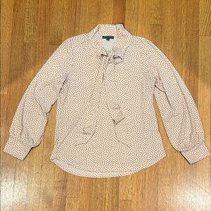 Adrianna Papell Pink and Black Polka Dot Blouse with Bow Tie Size Medium